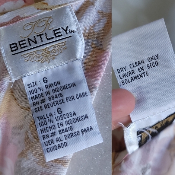 Vintage 90s Romantic Floral Pleat Front Knee Length Dress Bentley Yellow Pink 6 - Picture 15 of 16